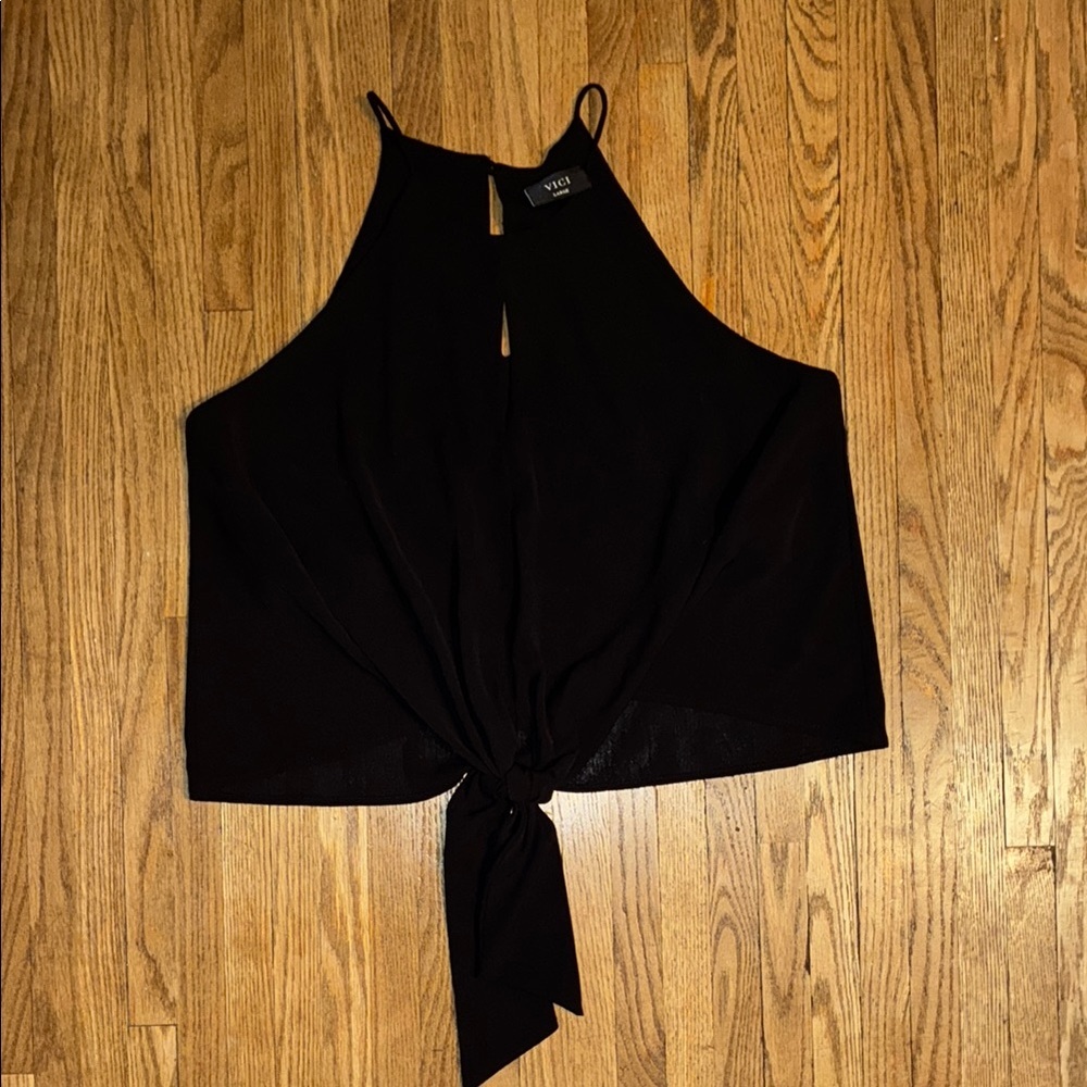 Vici Black Crop Tie-Front Tank Top